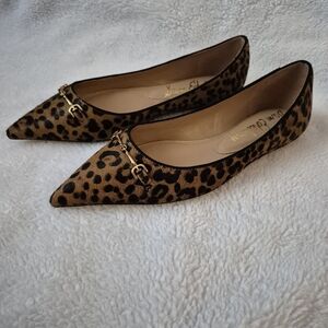 NWT Sam Edelman Leopard Print Women's Flats 8 Pointed Toe Real Fur